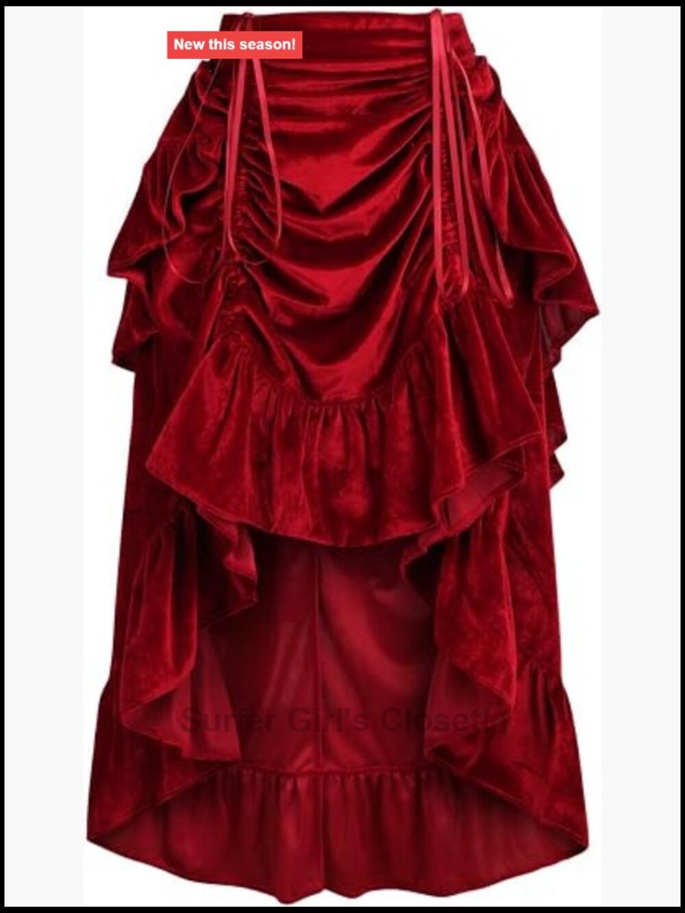 Velvet High Low Bustle Skirt With Adjustable Front Length